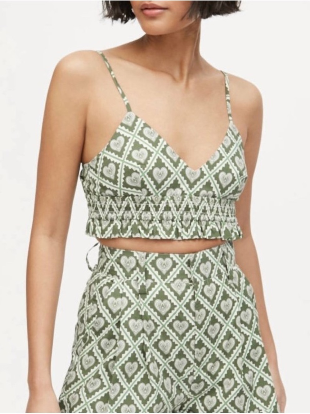 Rhode Sadie Crop Top Love Lockdown Chive Green Print Size XS